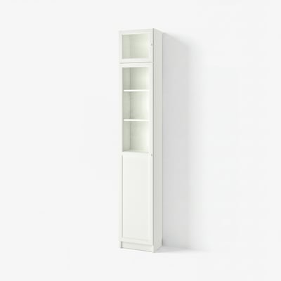 BILLY / OXBERG Bookcase w hght ext ut/pnl/glss drs, white/glass, 40x30x237 cm
