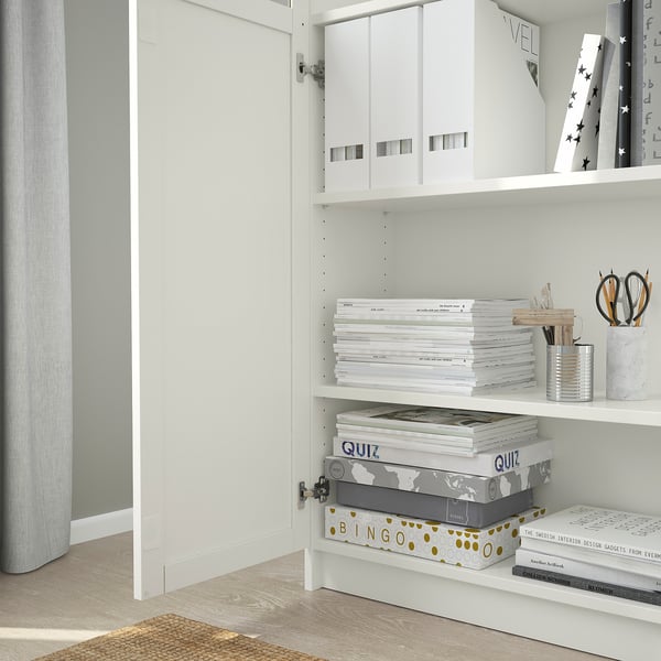 BILLY / OXBERG Bookcase with panel/glass doors, white, 160x30x202 cm