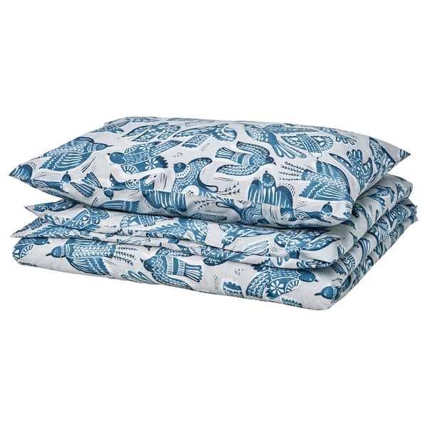 BITTERSÖTA Duvet cover and pillowcase, light grey/blue, 150x200/50x80 cm