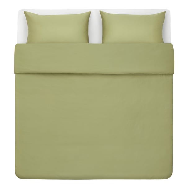 BJÖRKAL Duvet cover and 2 pillowcases, beige/green, 240x220/50x80 cm