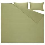 BJÖRKAL Duvet cover and 2 pillowcases, beige/green, 240x220/50x80 cm