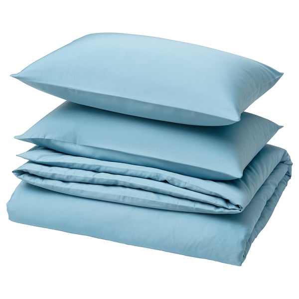 BJÖRKAL Duvet cover and 2 pillowcases, blue, 240x220/50x80 cm