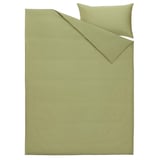 BJÖRKAL Duvet cover and pillowcase, beige/green, 150x200/50x80 cm