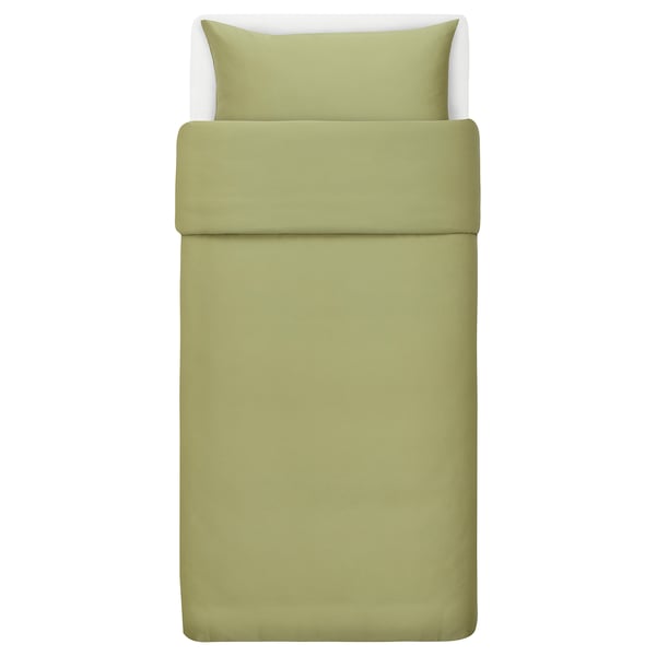 BJÖRKAL Duvet cover and pillowcase, beige/green, 150x200/50x80 cm