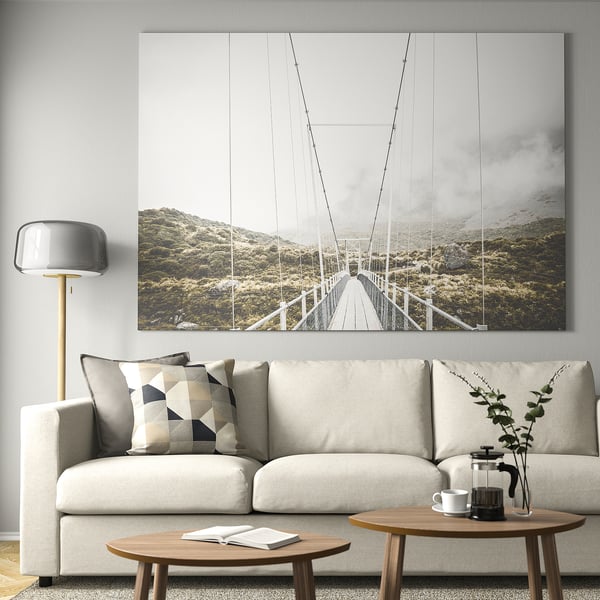 BJÖRKSTA Picture with frame, other side of the bridge/aluminium-colour, 200x140 cm
