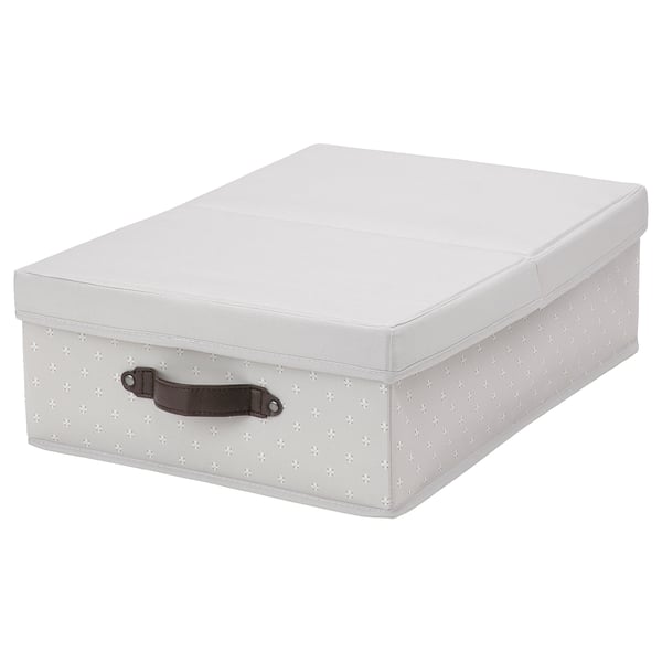 BLÄDDRARE Box with lid, grey/patterned, 35x50x15 cm