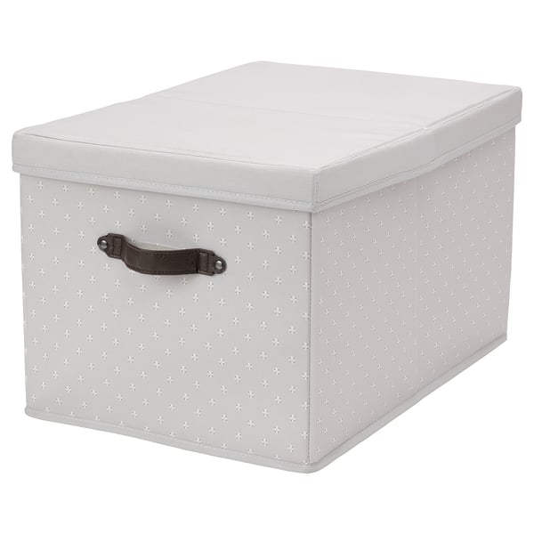 BLÄDDRARE Box with lid, grey/patterned, 35x50x30 cm