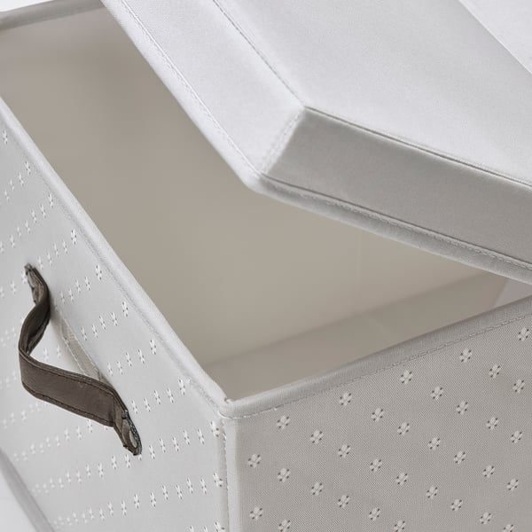 BLÄDDRARE Box with lid, grey/patterned, 35x50x30 cm
