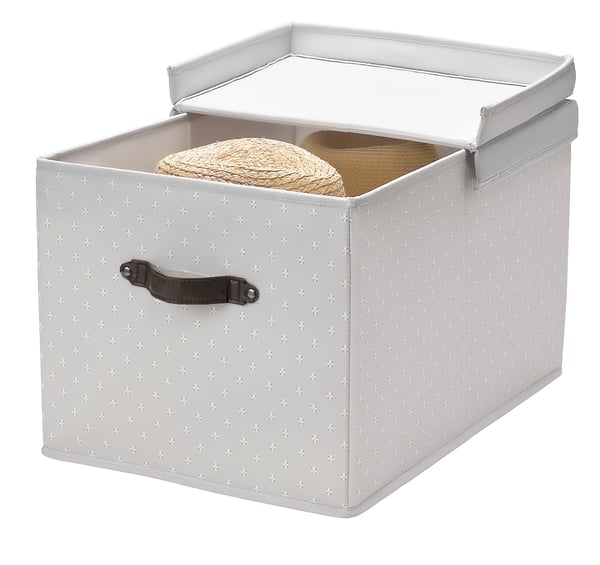 BLÄDDRARE Box with lid, grey/patterned, 35x50x30 cm