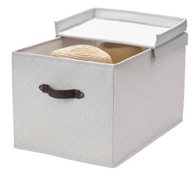 BLÄDDRARE Box with lid, grey/patterned, 35x50x30 cm