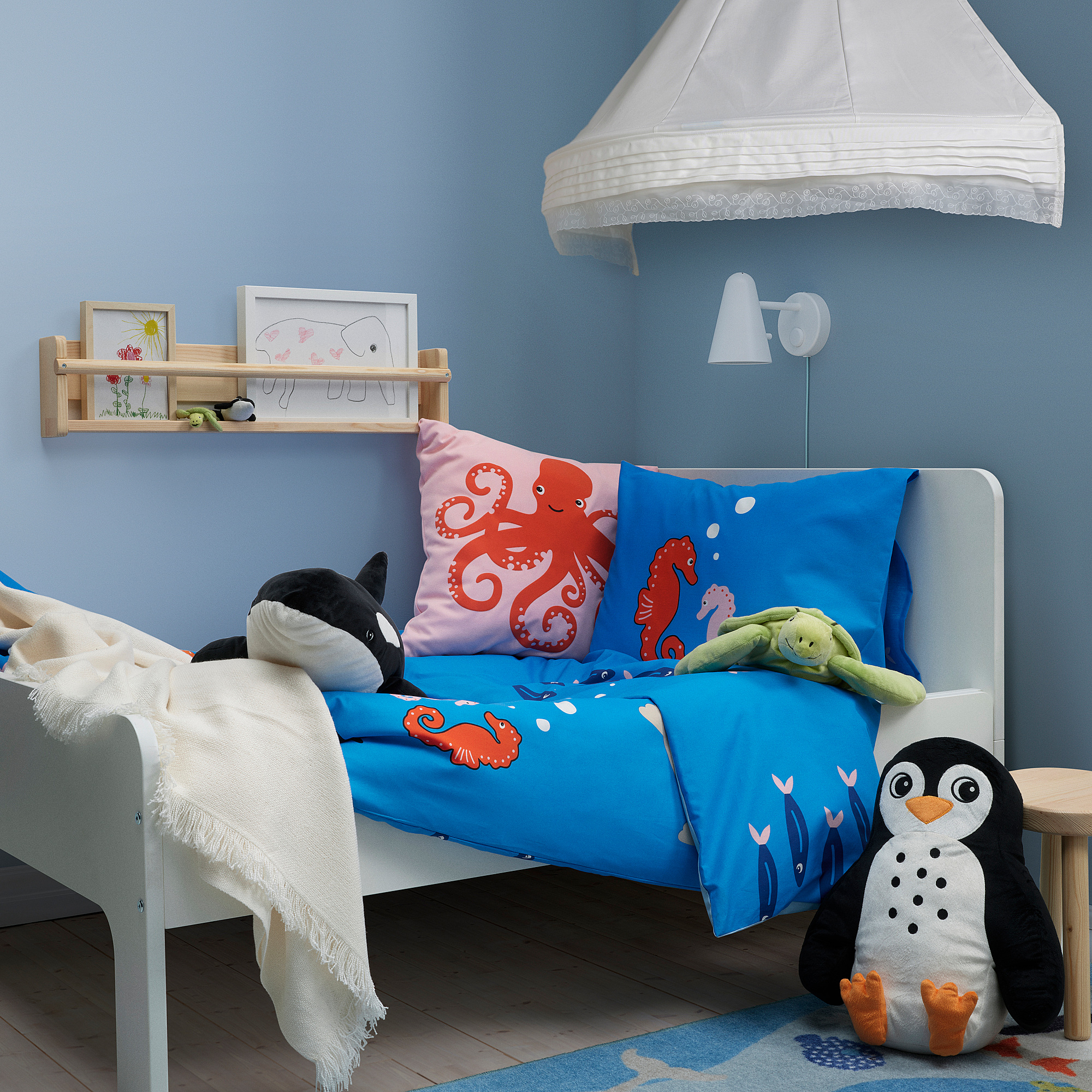 BLÅVINGAD Duvet cover and pillowcase, ocean animals pattern/multicolour, 150x200/50x80 cm