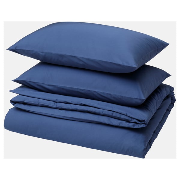 BLODNÄVA Duvet cover and 2 pillowcases, dark blue, 240x220/50x80 cm