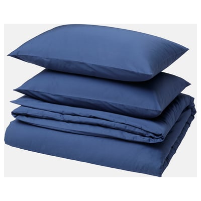 BLODNÄVA Duvet cover and 2 pillowcases, dark blue, 240x220/50x80 cm