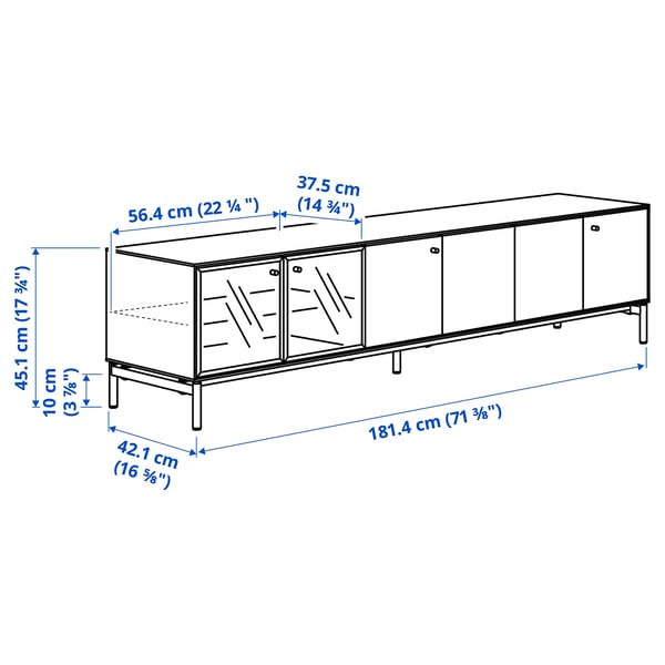 BOASTAD TV bench, black/oak veneer, 181x42x45 cm