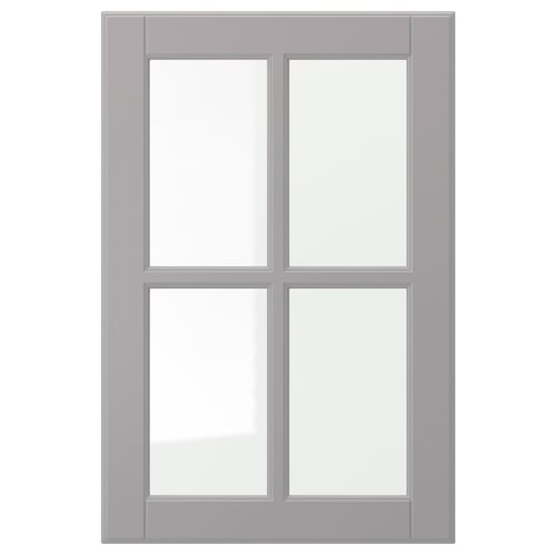 BODBYN grey smooth cabinet door, classic style with bevelled panels, lacquered fiberboard, rectangular.