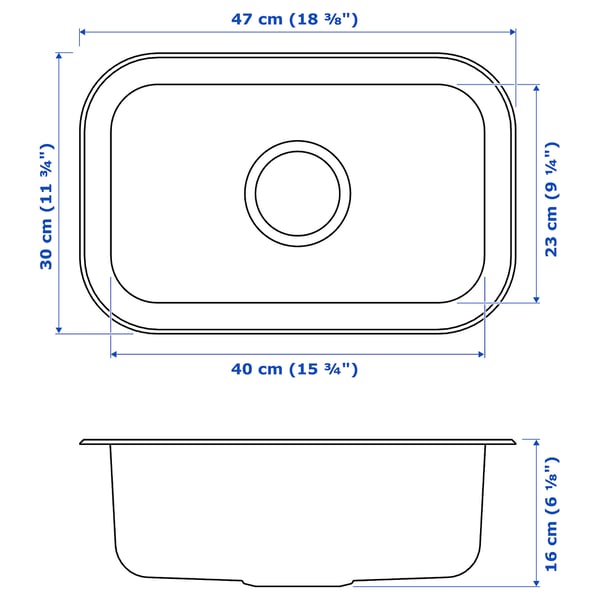 BOHOLMEN Single-bowl inset sink, stainless steel, 47x30 cm
