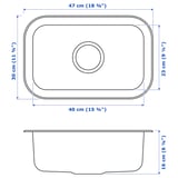 BOHOLMEN Single-bowl inset sink, stainless steel, 47x30 cm