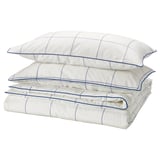 BREDVECKLARE Duvet cover and 2 pillowcases, white blue/check, 240x220/50x80 cm