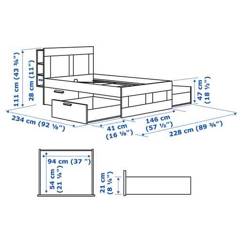 Illustration with measurements for the product: BRIMNES.