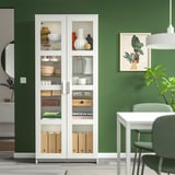 BRIMNES Glass-door cabinet, white, 80x190 cm