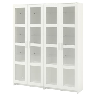BRIMNES Storage combination w glass doors, white, 160x35x190 cm