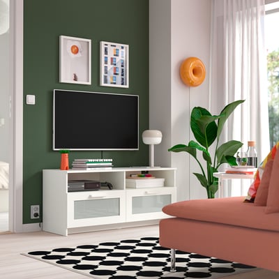 BRIMNES TV bench, white, 120x41x53 cm