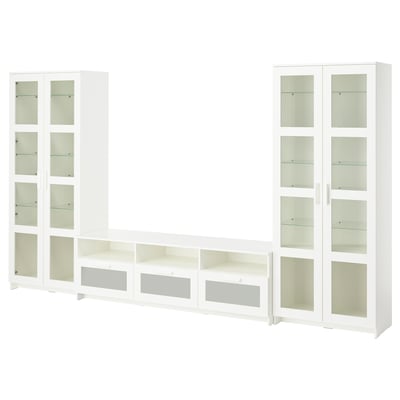BRIMNES TV storage combination/glass doors, white, 340x41x190 cm