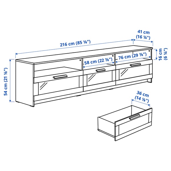 BRIMNES TV storage combination/glass doors, white, 376x41x190 cm