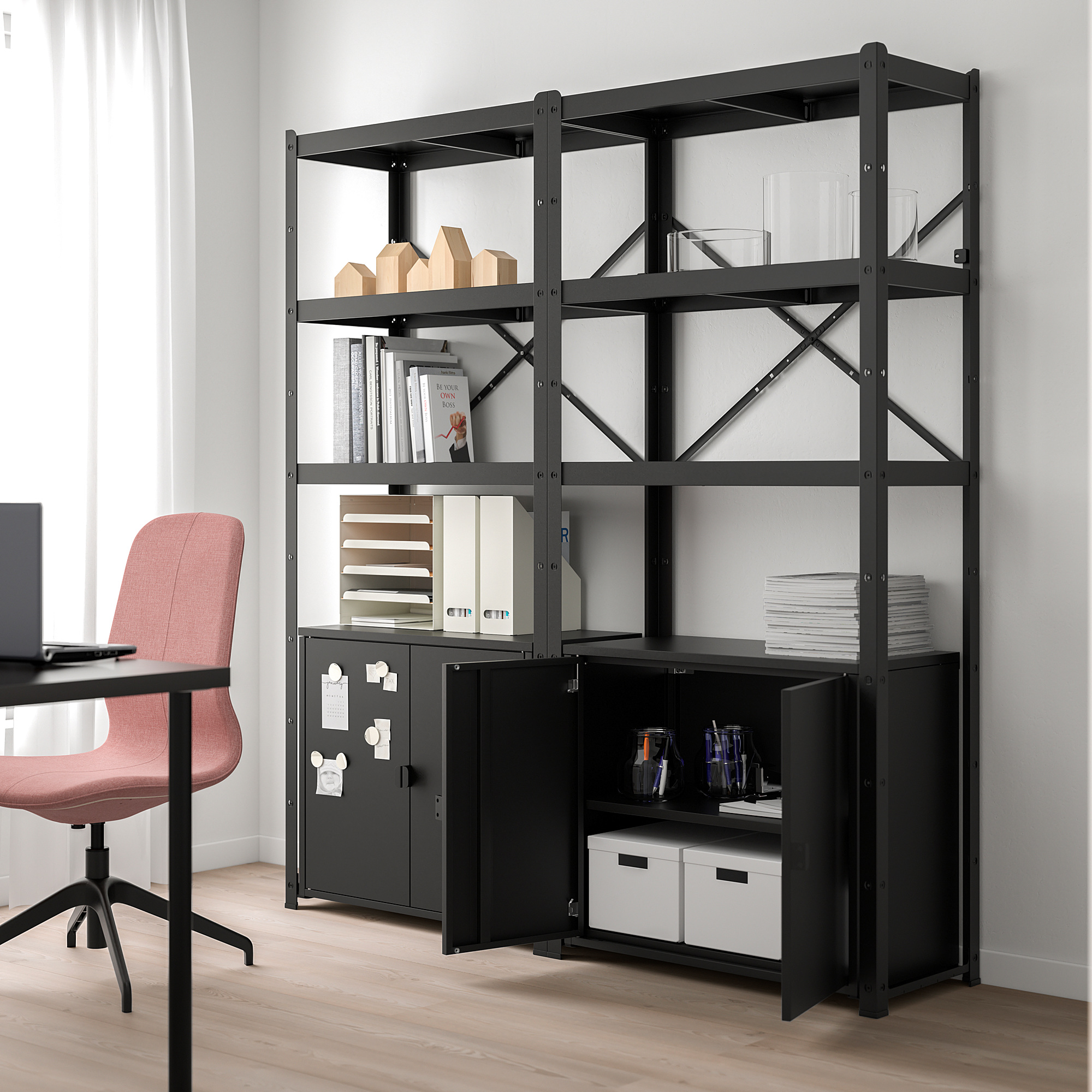 BROR Cabinet with 2 doors, black, 76x40x66 cm