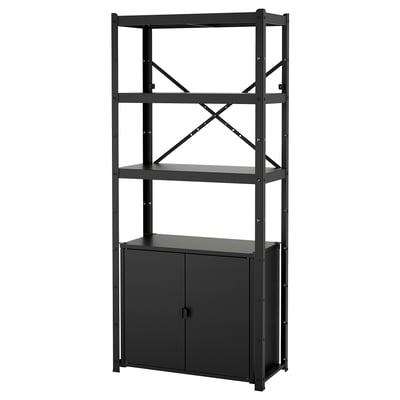 BROR Shelving unit with cabinet, black, 85x40x190 cm