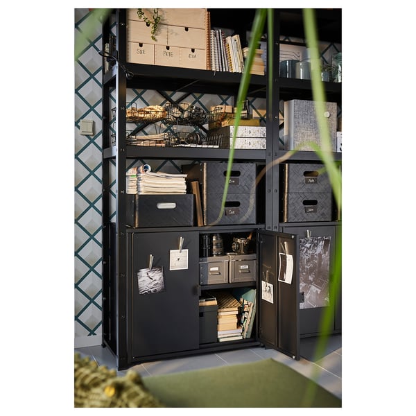 BROR Shelving unit with cabinets, black, 170x40x190 cm