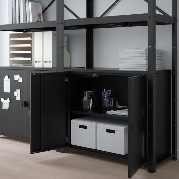 BROR Shelving unit with cabinets, black, 170x40x190 cm