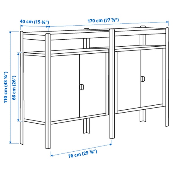 BROR Shelving unit with cabinets, black, 170x40x110 cm