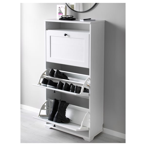 Brusali Shoe Cabinet With 3 Compartments White Ikea