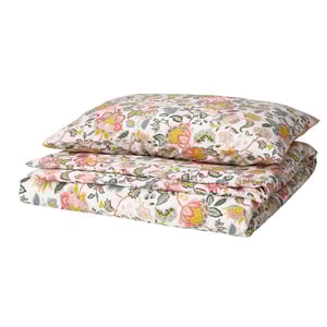DAGGSALVIA duvet set, white with pink & yellow flowers, smooth polyester/viscose blend.