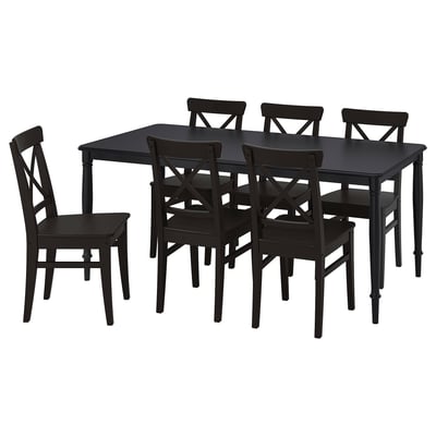 DANDERYD / INGOLF Table and 6 chairs, black/brown-black, 180 cm