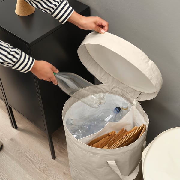 DIMPA Sorting bag with lid, light grey-beige, 50 l