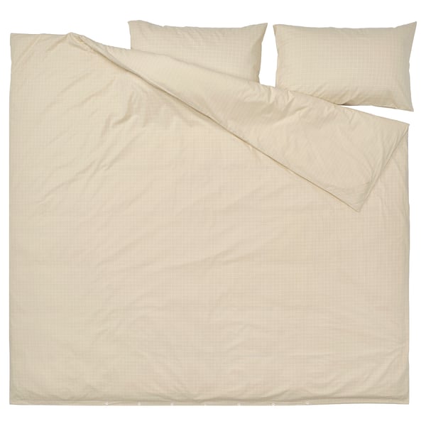 DOFTAKLEJA Duvet cover and 2 pillowcases, beige/white, 240x220/50x80 cm
