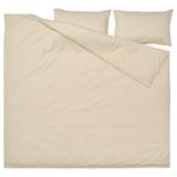 DOFTAKLEJA Duvet cover and 2 pillowcases, beige/white, 240x220/50x80 cm