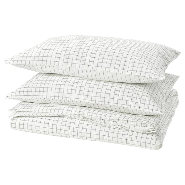 DOFTAKLEJA Duvet cover and 2 pillowcases, white/anthracite, 240x220/50x80 cm