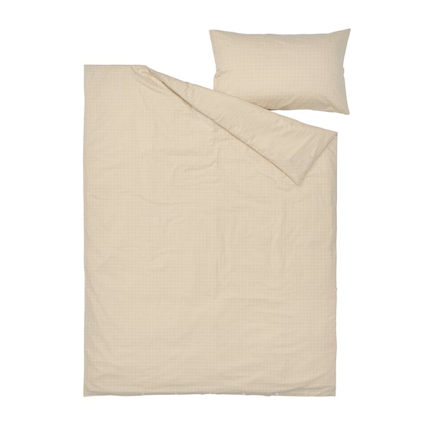 DOFTAKLEJA Duvet cover and pillowcase, beige/white, 150x200/50x80 cm
