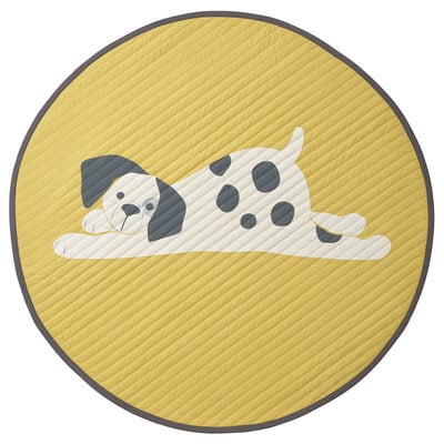 DRÖMSLOTT Quilted blanket, puppy pattern dot pattern/yellow white, 105 cm