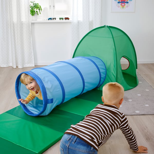 DVÄRGMÅS Play tunnel, yellow/beige