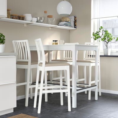 EKEDALEN Bar stool with backrest, white/Hakebo beige, 75 cm