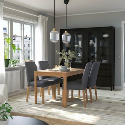 EKEDALEN / BERGMUND Table and 4 chairs, oak effect/Gunnared medium grey, 120/180 cm
