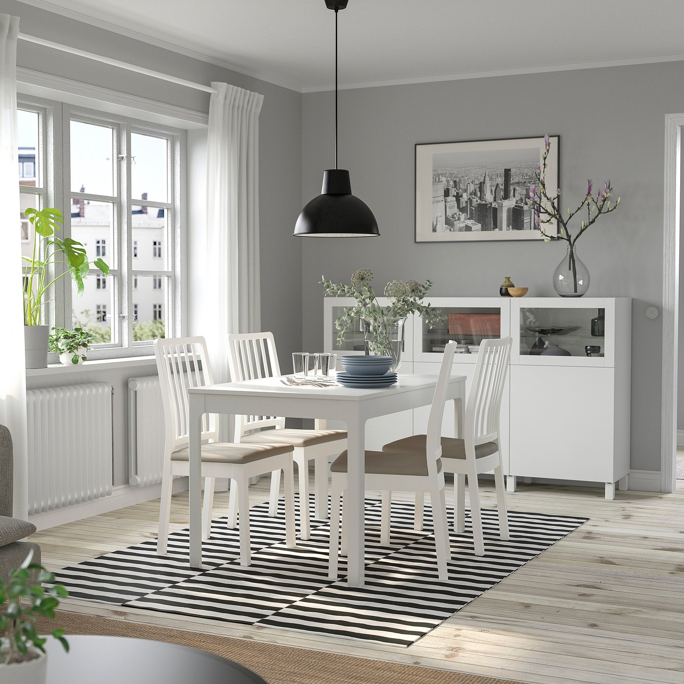 EKEDALEN EKEDALEN table and chairs, white/Hakebo beige, 120