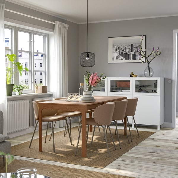 EKEDALEN / KRYLBO Table and 4 chairs, oak/Tonerud dark beige, 120/180 cm