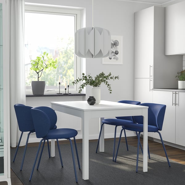 EKEDALEN / KRYLBO Table and 4 chairs, white/Tonerud blue, 120/180 cm