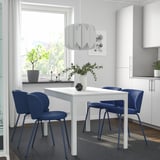 EKEDALEN / KRYLBO Table and 4 chairs, white/Tonerud blue, 120/180 cm