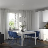 EKEDALEN / KRYLBO Table and 6 chairs, white/Tonerud blue, 180/240 cm